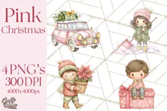 Pink Christmas Town Clipart PNG, Pastel Winter Clip Art Product Image 1