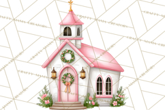 Pink Christmas Town Clipart PNG, Pastel Winter Clip Art Product Image 4