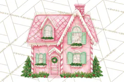 Pink Christmas Town Clipart PNG, Pastel Winter Clip Art Product Image 2