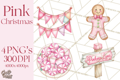 Pink Christmas Town Clipart PNG, Pastel Winter Clip Art Product Image 1