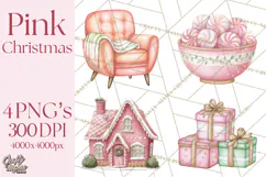 Pink Christmas Town Clipart PNG, Pastel Winter Clip Art Product Image 1
