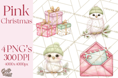 Pink Christmas Town Clipart PNG, Pastel Winter Clip Art Product Image 1
