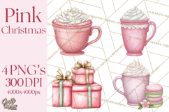 Pink Christmas Town Clipart PNG, Pastel Winter Clip Art Product Image 1