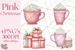 Pink Christmas Town Clipart PNG, Pastel Winter Clip Art Product Image 1