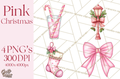Pink Christmas Town Clipart PNG, Pastel Winter Clip Art Product Image 1