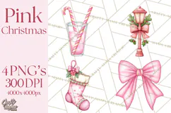 Pink Christmas Town Clipart PNG, Pastel Winter Clip Art Product Image 1