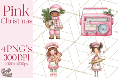 Pink Christmas Town Clipart PNG, Pastel Winter Clip Art Product Image 1