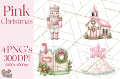Pink Christmas Town Clipart PNG, Pastel Winter Clip Art Product Image 1