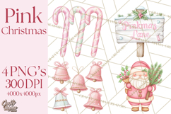 Pink Christmas Town Clipart PNG, Pastel Winter Clip Art Product Image 1