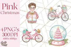 Pink Christmas Town Clipart PNG, Pastel Winter Clip Art Product Image 1