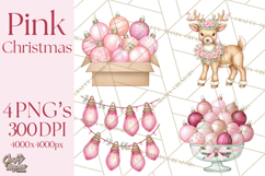 Pink Christmas Town Clipart PNG, Pastel Winter Clip Art Product Image 1