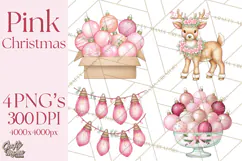 Pink Christmas Town Clipart PNG, Pastel Winter Clip Art Product Image 1