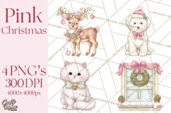 Pink Christmas Town Clipart PNG, Pastel Winter Clip Art Product Image 1