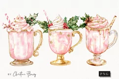 Watercolor Pink Drink | Pink Christmas PNG Product Image 1
