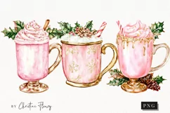 Watercolor Pink Drink | Pink Christmas PNG Product Image 1