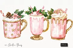 Watercolor Pink Drink | Pink Christmas PNG Product Image 1