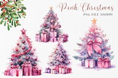 Pink Christmas Tree Watercolor Clipart Ornament Decorate Product Image 1