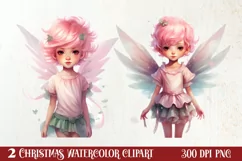 Pink Christmas Fairy Clipart Sublimation, Fairy Christmas Product Image 1