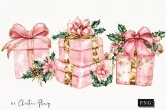 Watercolor Pink Gift Boxes | Pink Christmas PNG Product Image 1