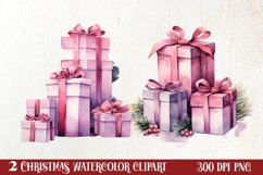 Pink Christmas gifts clipart sublimation, Christmas PNG Product Image 1