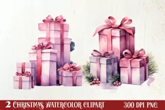 Pink Christmas gifts clipart sublimation, Christmas PNG Product Image 1