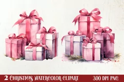 Pink Christmas gifts clipart sublimation, Christmas PNG Product Image 1