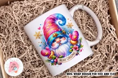 Pink Christmas Gnome Mug Wrap For 11 oz and 15 oz, 3d Mug, Christmas Png