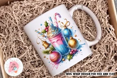 Pink Christmas Hot Cocoa Mug Wrap For 11 oz and 15 oz, 3d Mug, Christmas Png