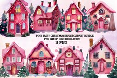 Pink Christmas House Watercolor Clipart PNG Product Image 1