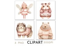 Pink Christmas Illustrations Watercolor PNG