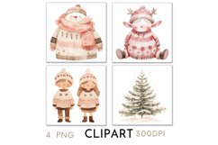 Pink Christmas Illustrations Watercolor PNG
