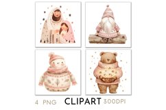 Pink Christmas Illustrations Watercolor PNG