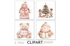 Pink Christmas Illustrations Watercolor PNG