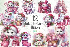 Pink Christmas Kitten Sublimation Product Image 1