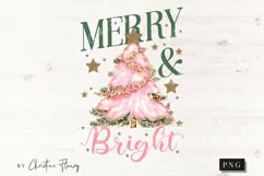 Pink Christmas Merry & Bright PNG | Christmas PNG Product Image 4