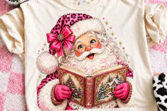 Pink Christmas Santa Reading a Book Cozy Book Lover Holiday Product Image 1