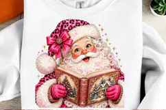 Pink Christmas Santa Reading a Book Cozy Book Lover Holiday Product Image 2