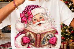 Pink Christmas Santa Reading a Book Cozy Book Lover Holiday Product Image 3