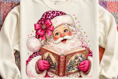 Pink Christmas Santa Reading a Book Cozy Book Lover Holiday Product Image 4