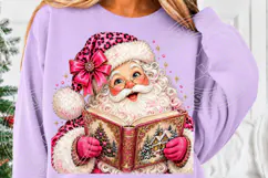 Pink Christmas Santa Reading a Book Cozy Book Lover Holiday Product Image 5