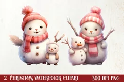 Pink Christmas Snowman Clipart, Christmas PNG Product Image 1