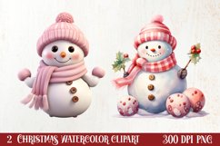 Pink Christmas Snowman Clipart, Christmas PNG Product Image 1