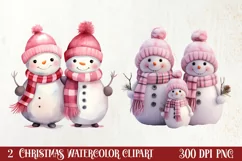 Pink Christmas Snowman Clipart, Christmas PNG Product Image 1