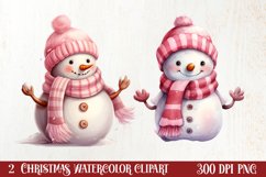 Pink Christmas Snowman Clipart, Christmas PNG Product Image 1