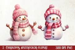 Pink Christmas Snowman Clipart, Christmas PNG Product Image 1