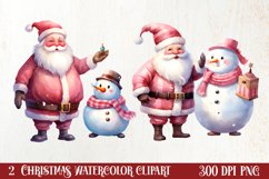 Pink Christmas Snowman Clipart, Christmas PNG Product Image 1