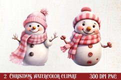Pink Christmas Snowman Clipart, Christmas PNG Product Image 1