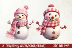 Pink Christmas Snowman Clipart, Christmas PNG Product Image 1