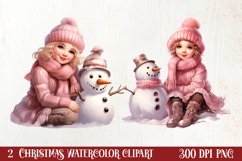 Pink Christmas Snowman Clipart, Christmas PNG Product Image 1