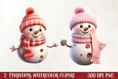 Pink Christmas Snowman Clipart, Christmas PNG Product Image 1